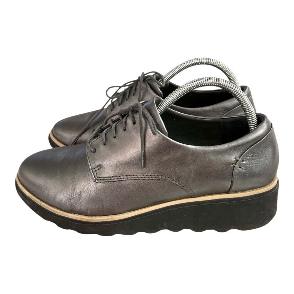 Clarks Collection Leather Oxford Sharon Rea US 10 Gun Metal Lace Up Comfort Sole